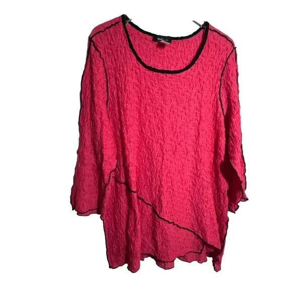 Yushi Red Tunic Crinkle knit Lagenlook Top size XL - Picture 2 of 6